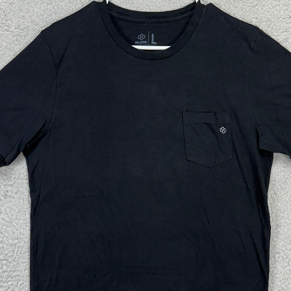 Rudis Mens T-Shirt Large Black Pocket Tee Crewneck Short Sleeve Casual Outdoor